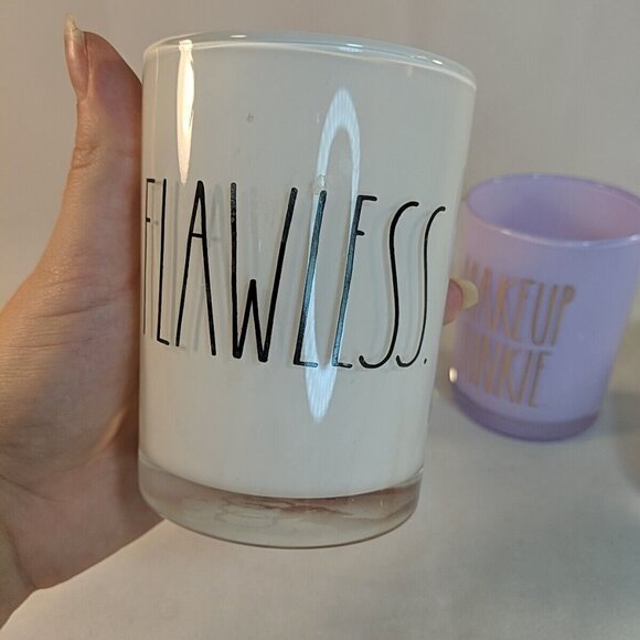 Rae Dunn 3 Set Makeup Junkie Brushes Glass Cup Holders Flawless White Purple - Picture 10 of 15